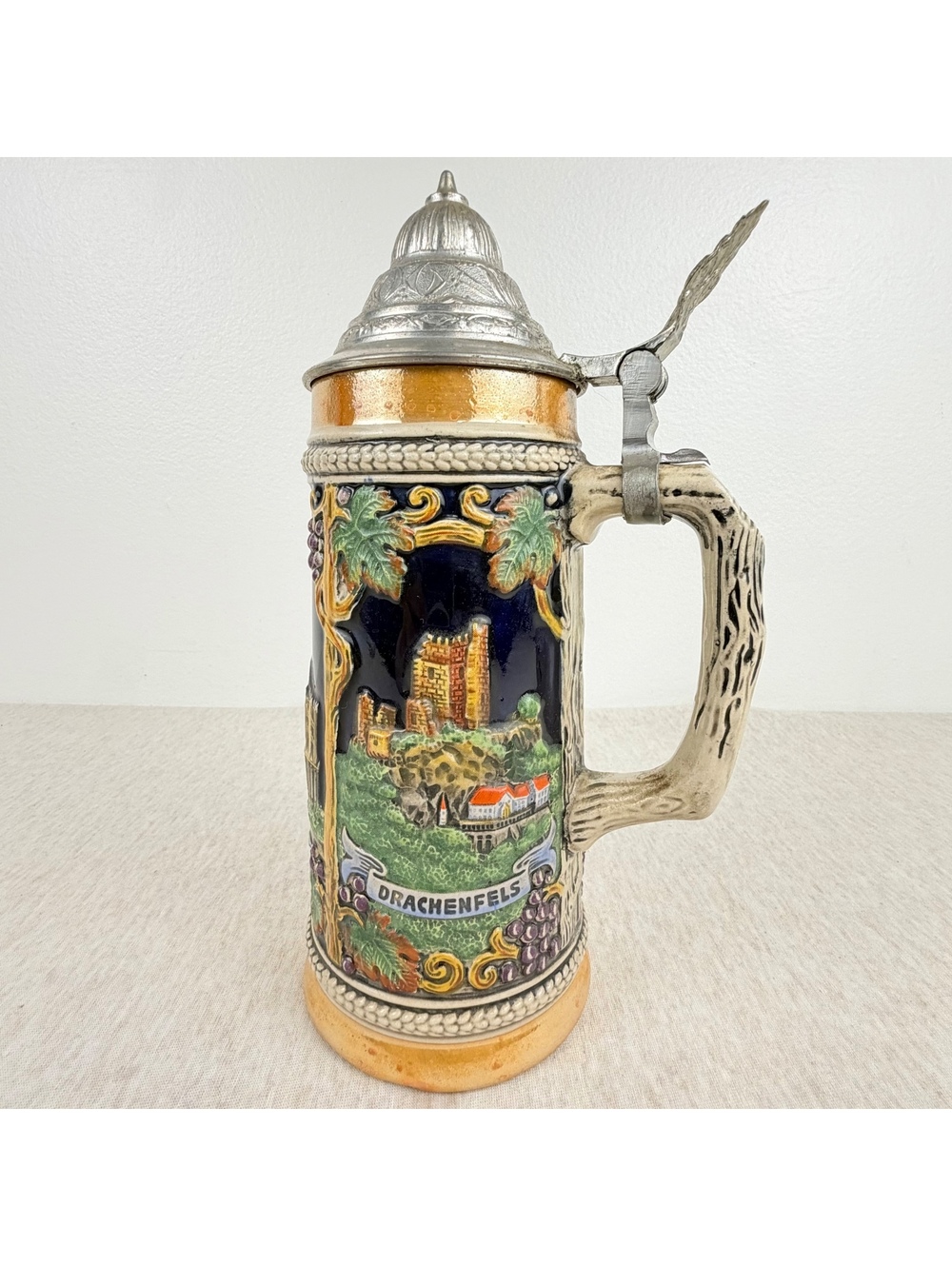 Vintage Gerz W Germany Lidded Beer Stein Köln Bonn Drachenfels